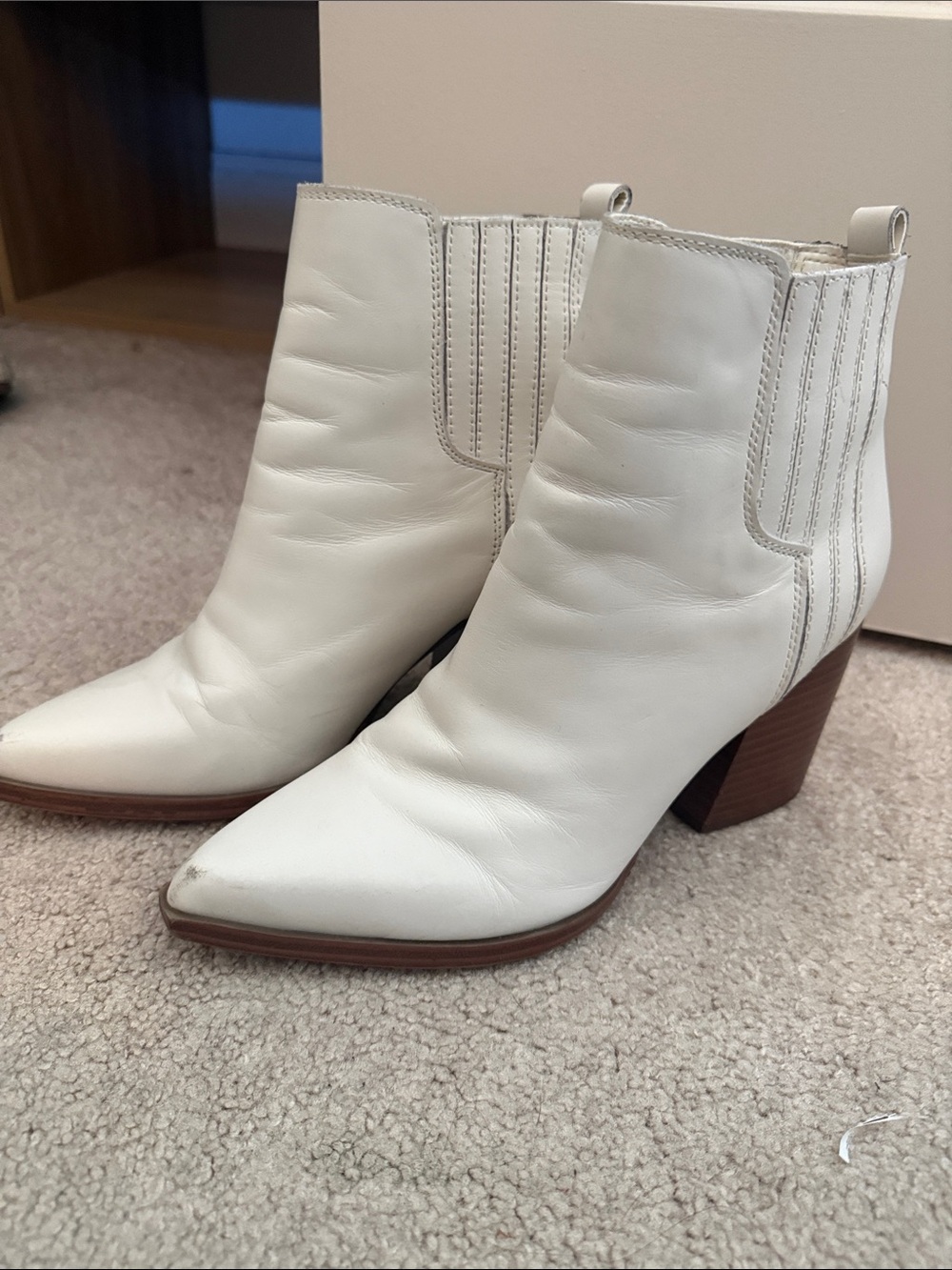 Marc Fisher White Pointed Toe Ankle Boots